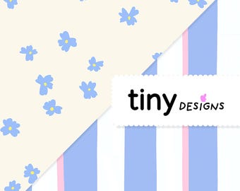 Baby Shower Pattern Duo – Riviera Blue Stripes + Tiny Liberty Blooms | Seamless Digital Papers for Nursery, Newborn & Layette Crafts
