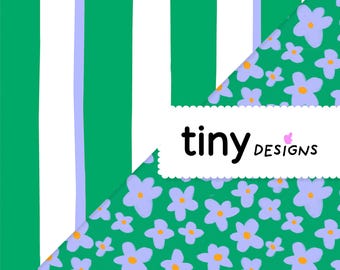 Alice’s Green Stripes, Violet Highlight + Boho Violet Pattern Duo – Seamless Digital for Fabric Printing, Scrapbooking, Crafts, PNG & PDF