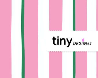 Marshmallow Pink Stripe Pattern – Medium Seamless Digital Paper with Lush Foliage Green Highlight – Hand-Drawn PNG & PDF
