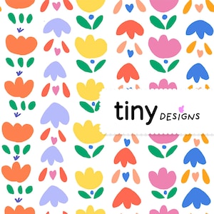 Boho Flower Stripe Pattern – Butter Yellow, Poppy Red, Sunset Orange – Seamless for Kids Fabric, Nursery Wallpaper, Digital Download