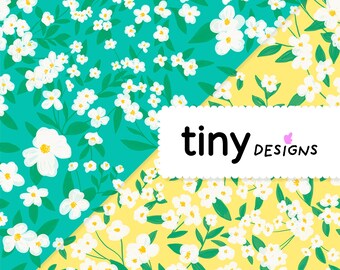 Hand Drawn Jasmine Seamless Pattern Pack – Teal Butter Yellow Floral Paper, Cottagecore Scrapbook, Printable boho Background, Fabric Design