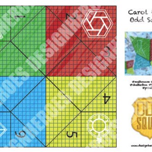 Könnte beinhalten: Eine druckbare Bastelvorlage mit Carol von Odd Squad. Das Bild zeigt ein kariertes Papier mit einem geometrischen Muster und dem Text "Carol from Odd Squad".