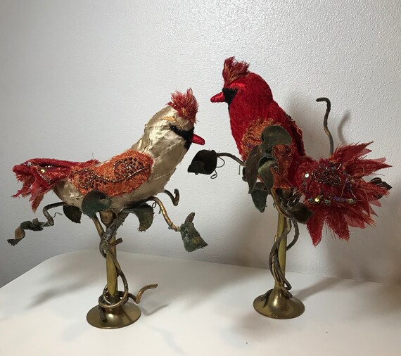 Made To Order Two Custom Eco Wedding Event Cake Topper Bridal Shower Christmas Woodland Nature Centerpiece Red Male Female Cardinal Pair