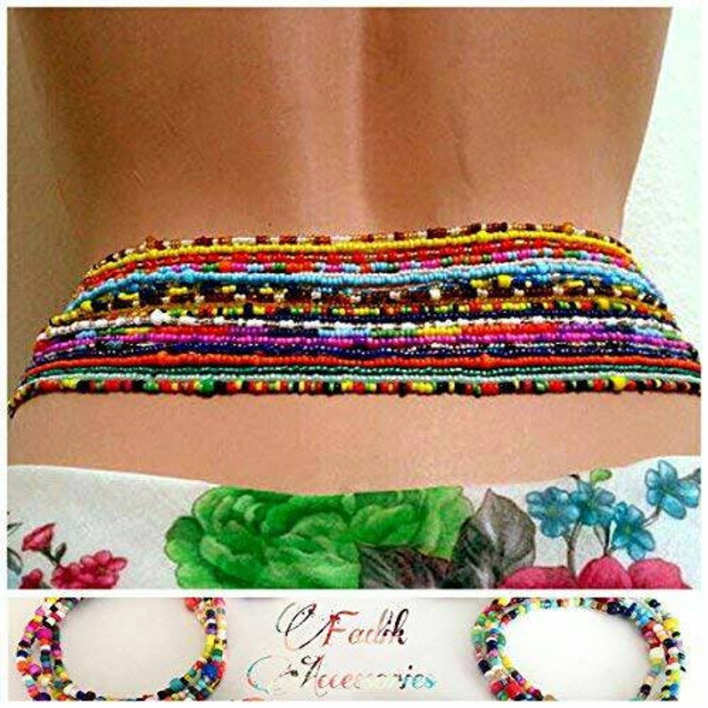 2 Strands African Waist Beads 37 Inches Long With Elastic Can Etsy