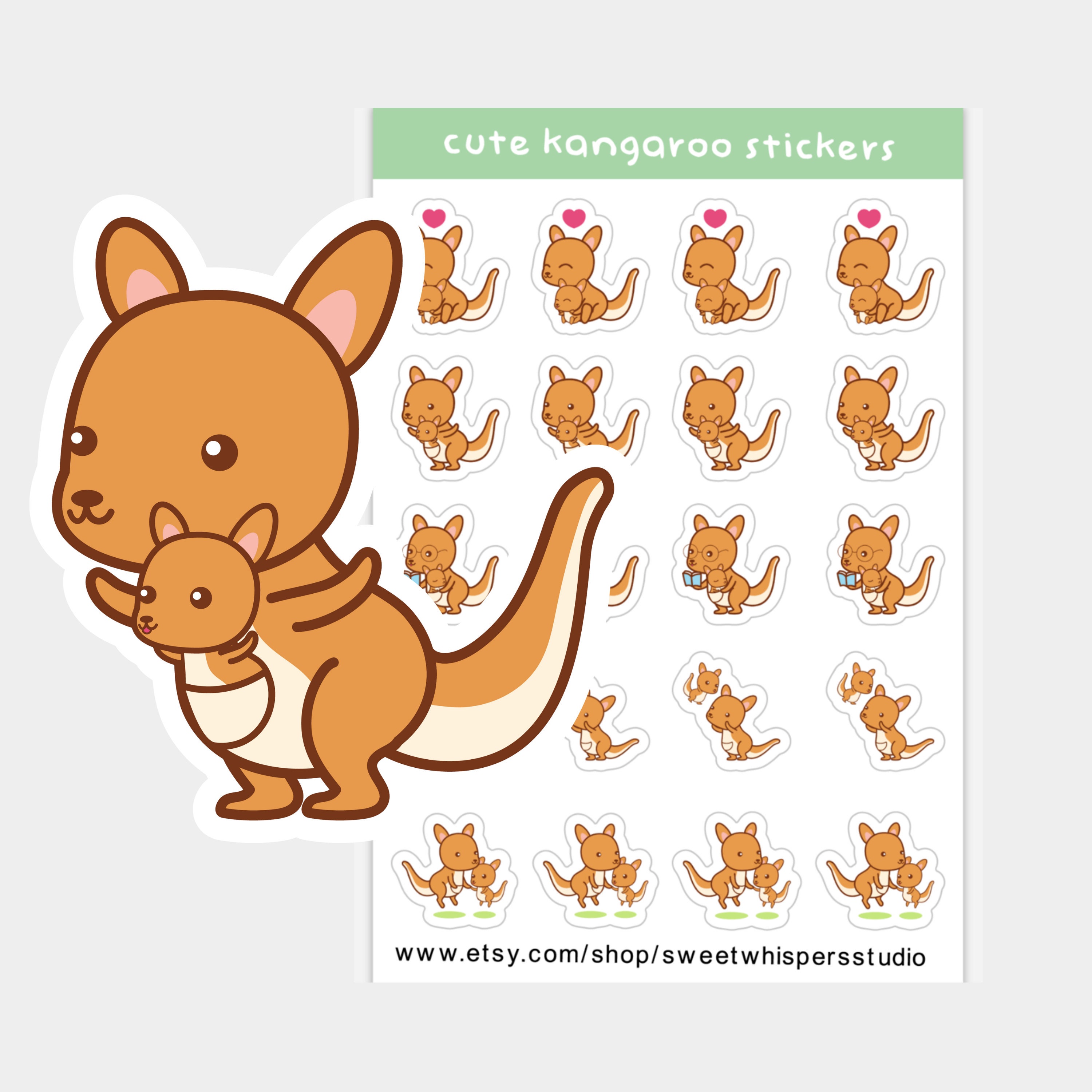 Cute Kangaroo Sticker Sheet Kangaroo Stickers Kangaroo Etsy