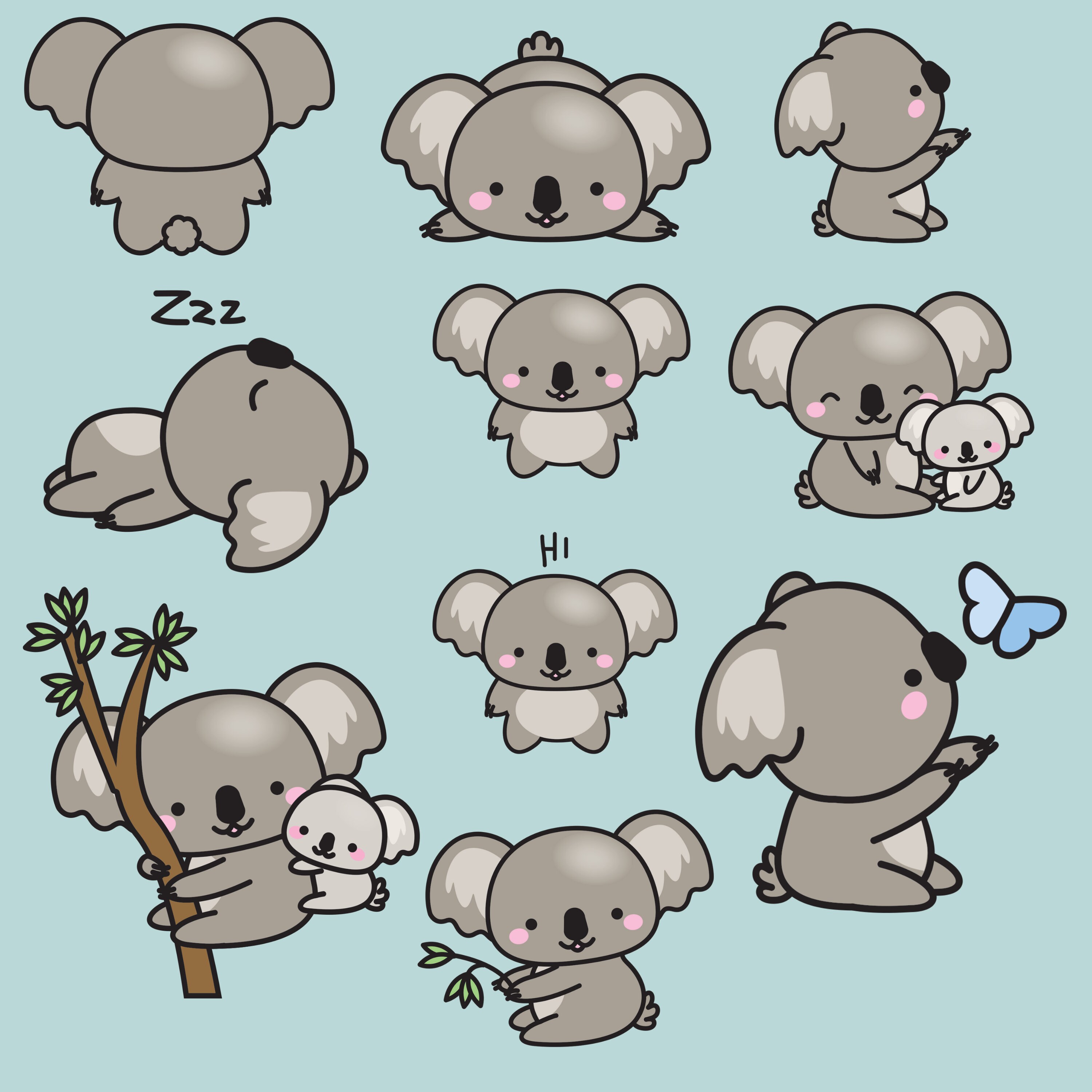 Kawaii Koala Sticker Sheet koala stickers kawaii koala Etsy