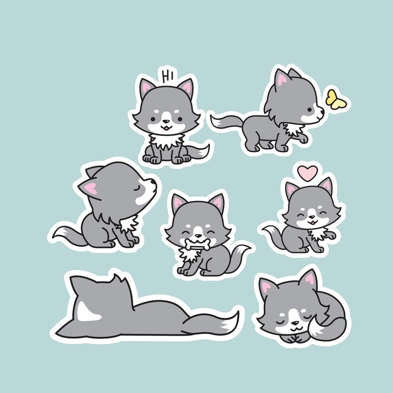 wee wolf sticker sheet cute wolfe stickers kawaii stickers etsy