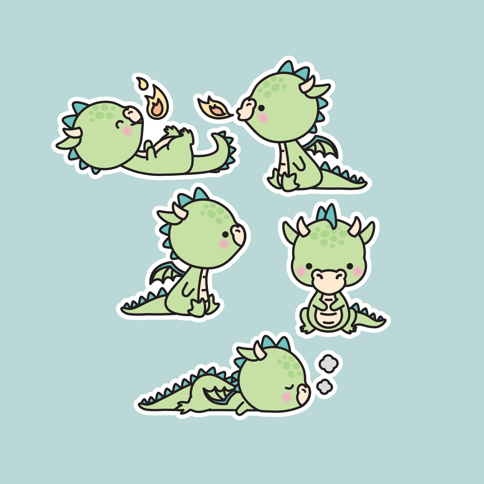 Wee Green Dragon Sticker Sheet Cute dragon stickers Kawaii Etsy