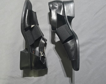 vintage Aerosoles Block Heel Sandals Womens 11 Black  Square Toe Strappy