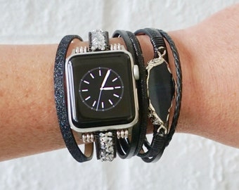 Correa multicapa negra para Apple Watch: brazalete con cierre plateado
