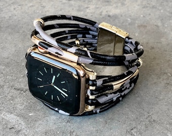 Correa de camuflaje negro para Apple Watch: brazalete magnético dorado