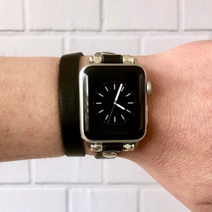Double Wrap Black Leather Apple Watch Band Strap, with Silver Buckle Clasp KaylieFryCreative