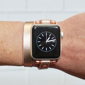 Rose Gold Leather with Rose Gold Accents Double Wrap Apple Watch Band Strap for iWatch, KaylieFryCreative