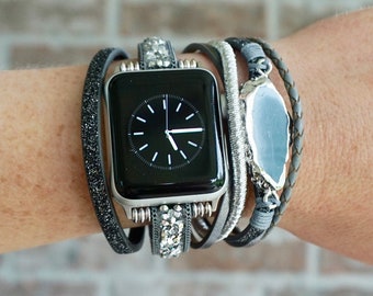 Correa multicapa gris para Apple Watch: cierre magnético plateado