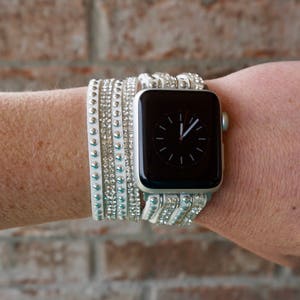 Bling Weiß Strass und Nieten Apple Uhrenarmband für iWatch, mit Silber Schnappverschluss, von KaylieFryCreative