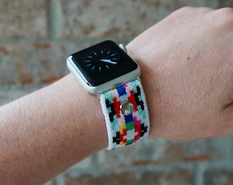 White Aztec Stretch Elastic Apple Watch Band Strap, by KaylieFryCreative
