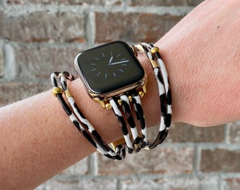Brazalete de leopardo blanco para Apple Watch con cierre dorado
