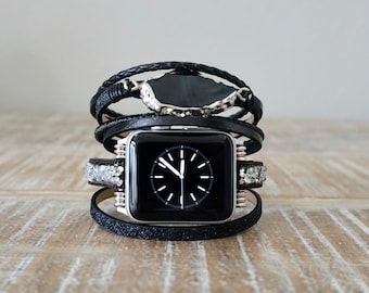 Correa multicapa negra para Apple Watch: brazalete con cierre plateado