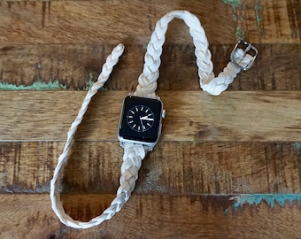 Correa de cuero trenzado color marfil para Apple Watch con cierre de hebilla, de KaylieFryCreative