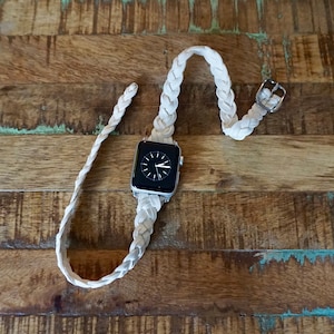 Braided Ivory Leather Wrap Apple Watch Band with Buckle Clasp, by KaylieFryCreative