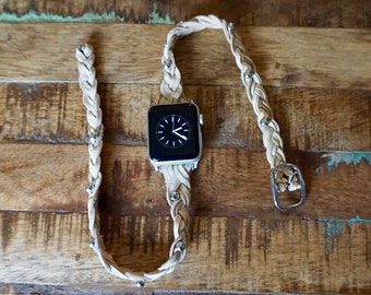 Braided Beige Leather Wrap Apple Watch Band with Buckle Clasp, Fits 38mm, 40mm, 42mm, 44mm, by KaylieFryCreative