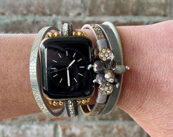 Pulsera magnética con cuentas para Apple Watch: gris, plateada y dorada