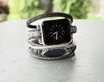 Correa multicapa gris para Apple Watch: brazalete magnético plateado