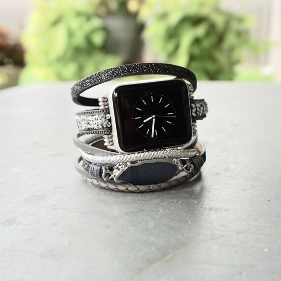 NEW Multilayer Bracelets Apple Watch Band Tan Multi Layer Apple Watch Band: Silver Magnetic Cuff  main image 3