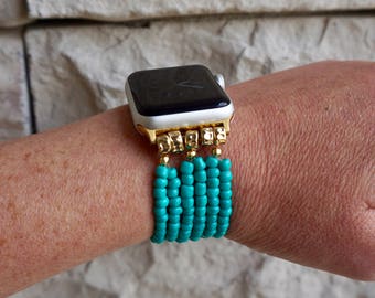 Teal Beaded Apple Watch Bracelet Band by KaylieFryCreative