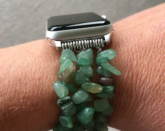Beaded Apple Watch Bracelet Band for iWatch, Jade Green Agate KaylieFryCreative