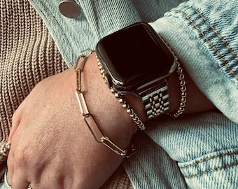 Correa y pulsera de acero inoxidable con varios metales para Apple Watch, apiladas por Kaylie Fry Creative