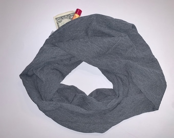 Light grey textured infinity hidden pocket scarf