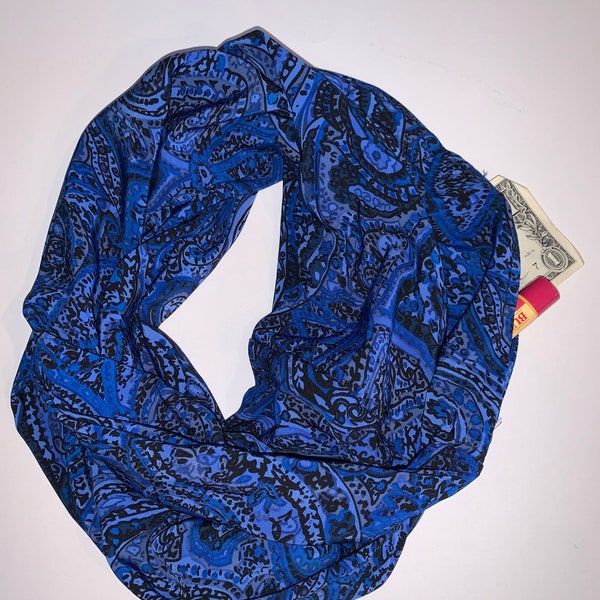 Blue Paisley infinity hidden pocket scarf