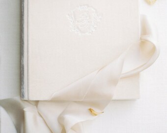 Aesthetic silk velvet photo album with hand dyed bias cut silk ribbon