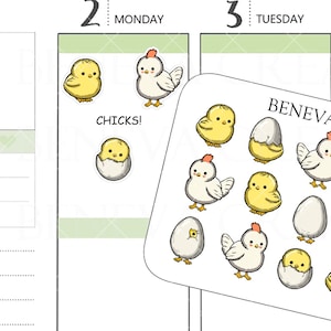 Pegatinas de pollo, pegatinas de pollito, pegatinas de pollito bebé, pegatinas de Pascua, pegatinas de animales, pegatinas de garabatos (DL-276)