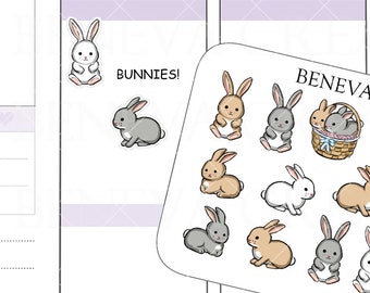 Bunny Stickers - Cute Bunny Stickers- Rabbit Stickers - Easter Stickers - Animal Stickers -Doodle Stickers - (DL-277)