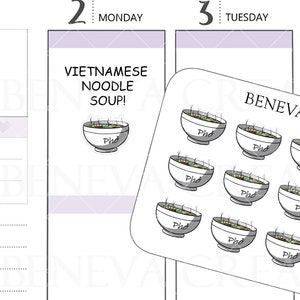 Pho Aufkleber - Vietnamesisches Essen- Viet Food Aufkleber- Suppen Aufkleber- Doodle Aufkleber - Food Doodles- Essen Aufkleber- Planer Aufkleber- (DL-001)