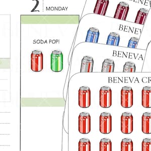 May include: A sheet of 24 red, white, and blue soda can stickers. The stickers are arranged in a grid pattern and feature the text "BENEVA CREATIONS DL-280B".