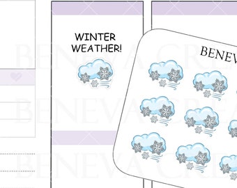 May include: A sheet of stickers featuring 12 illustrations of a blue cloud with snowflakes and wind. The text "BENEVA CREATIONS" and "DL-257" are printed on the sheet.