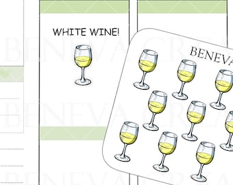 White Wine Stickers- Wine Stickers- Wine Glasses -Drink Stickers- Alcohol Stickers- Doodle Stickers-Food Stickers-Planner Stickers-(DL-026A)