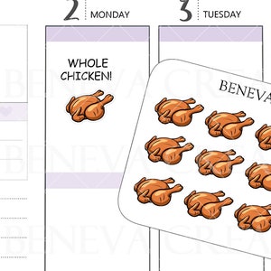 Stickers poulet - Dîner au poulet - Stickers volaille - Poulets entiers - Griffonnages de nourriture - Stickers nourriture - Stickers planificateur - Stickers nourriture - (DL-027)