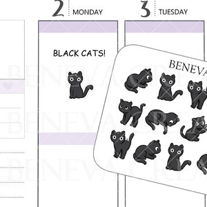 Cat Stickers -Black Cat Stickers -Kitten Stickers- Halloween Stickers- Feline Stickers-Animal Stickers- Doodle Stickers- (DL-197)