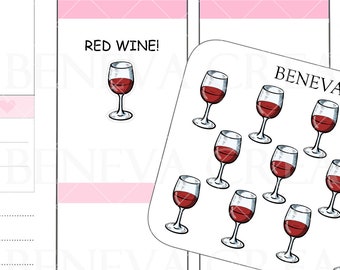 Red Wine Stickers- Wine Stickers- Wine Glasses -Drink Stickers- Alcohol Stickers- Doodle Stickers -Food Stickers -Planner Stickers- (DL-026)