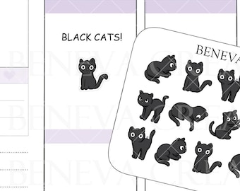 Kattenstickers - stickers zwarte kat - kittenstickers - Halloween-stickers - kattenstickers - dierenstickers - doodle stickers - (DL-197)