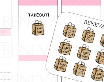 Takeout Stickers -Takeout Bags -Food Doodles-Doodle Stickers- Food Stickers- Food Pickup Stickers- Cute Stickers- Planner Stickers -(DL-023)