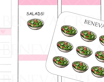 Salat Aufkleber- Salatschüsseln- Salate- Essen Aufkleber- Gesundes Essen- Essen Doodles- Doodle Aufkleber- Niedliche Aufkleber- Planer Aufkleber- (DL-028)