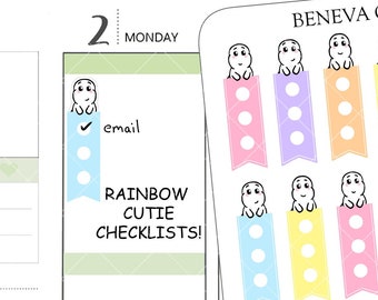 Rainbow Dino Checklists-Functional Stickers-Checklist Stickers-Rainbow Checklist Flags- Cute Planner Stickers- Cuties Stickers -(FN-021)