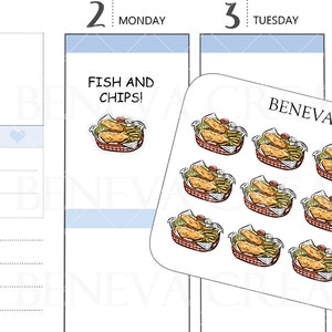 Adesivos de peixe com batatas fritas - Peixe com batatas fritas - Adesivos para jantar - Adesivos de peixe - Adesivos de comida - Rabiscos de comida - Adesivos de rabiscos - (DL-115)