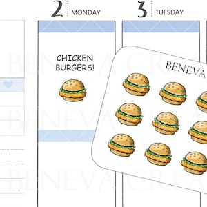 Stickers burger poulet - Stickers burger - Sticker restauration rapide - Stickers griffonnages - Griffonnages nourriture - Stickers nourriture - Stickers agenda - (DL-142)
