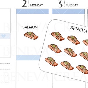 Adesivos de salmão - Adesivos para jantar de salmão - Adesivos de comida saudável - Adesivos de peixe - Adesivos de comida - Rabiscos de comida - Adesivos de rabiscos - (DL-148)